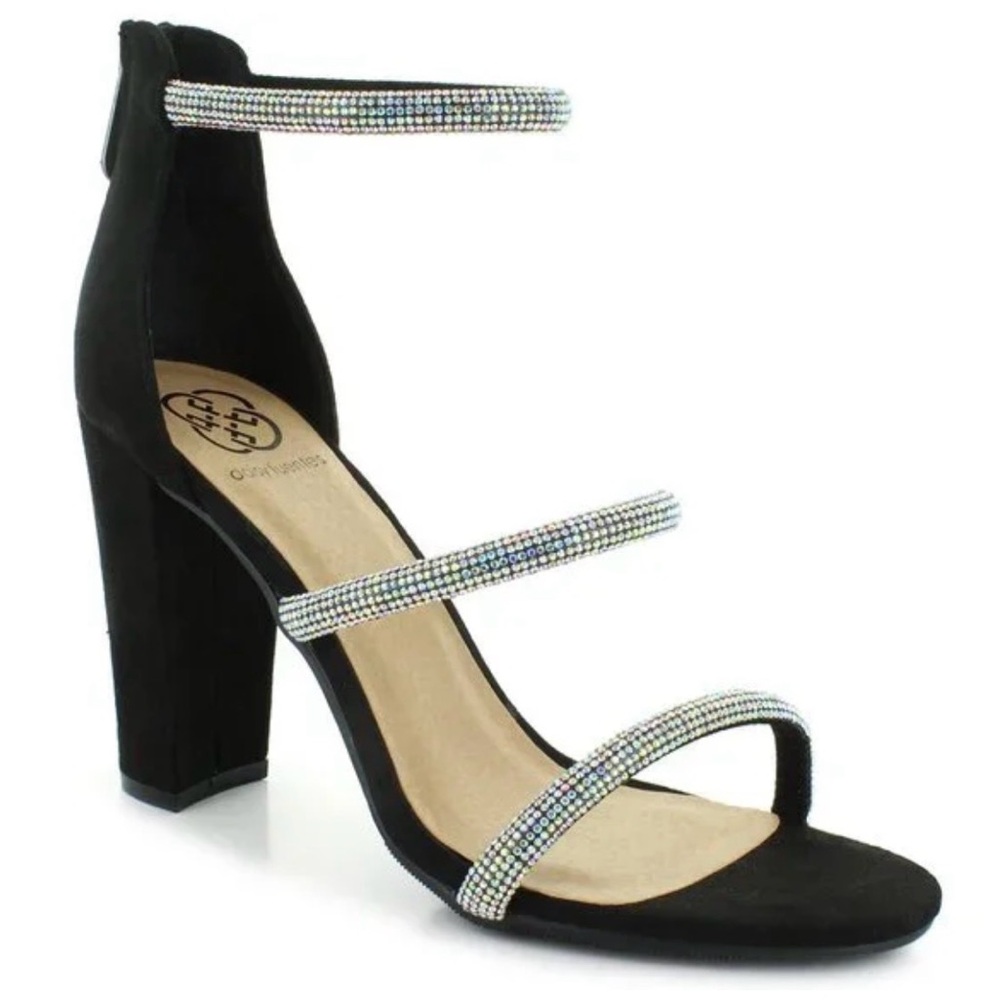 Daisy Fuentes Black Faux Suede Heels w/Rhinestone Embellished Straps (Size: 11)